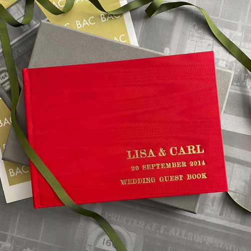 Wedding Guest Book | Red Moiré Satin Taffeta