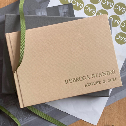 Wedding Guest Book | Pale Gold Satin