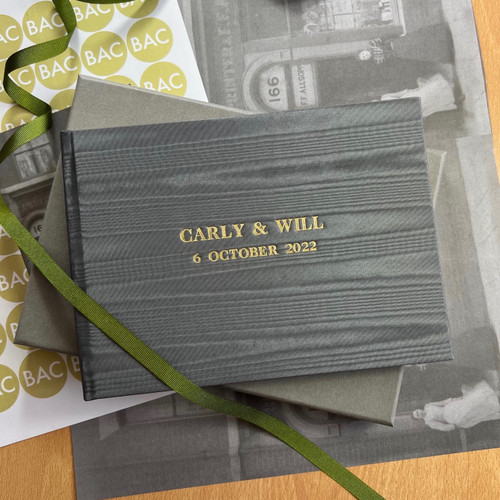 Wedding Guest Book | Silver Grey Moiré Satin Taffeta