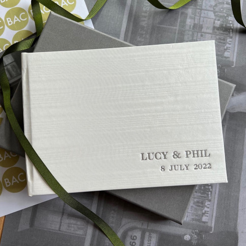 Wedding Guest Book | Ivory Moiré Satin Taffeta