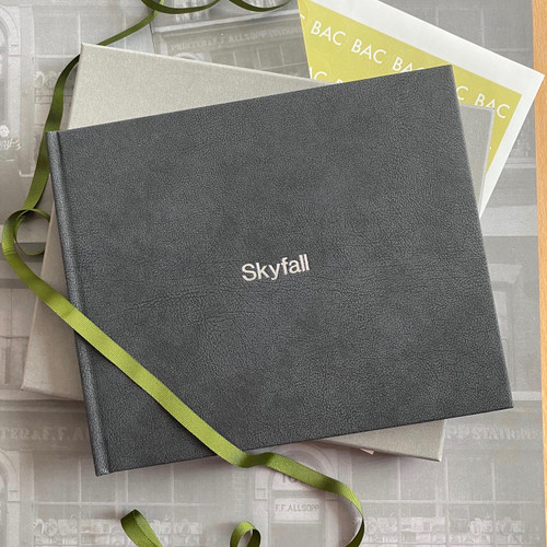 Visitor Guest Book | Granite Grey Leather | Vintage Effect