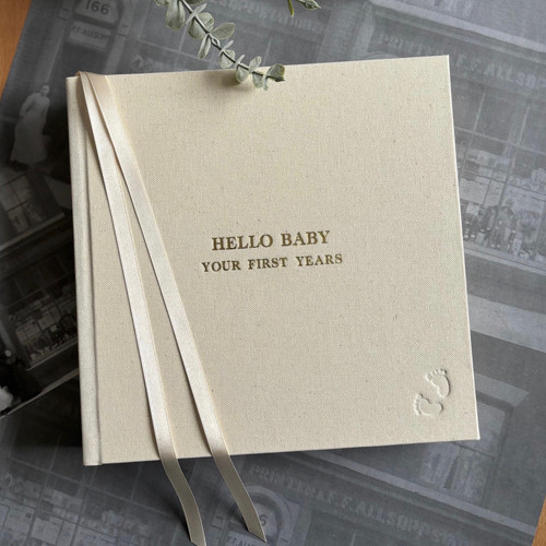 Baby Photo Album | Ivory linen | Ivory Ribbon