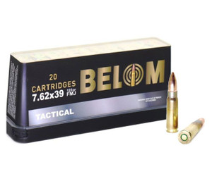 Belom, 7.62X39mm, 123 Grain, Full Metal Jacket, Brass Cased, 20 Round Box Belom, 7.62X39mm, 123 Grain, Full Metal Jacket, Brass Cased, 20 Round Box