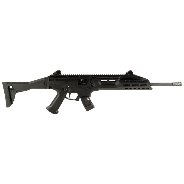 CZ, Scorpion, EVO 3 S1, Semi-automatic Rifle, 22 LR, 16" Barrel, Threaded 1/2x28, Cylindrical Compensator, Matte Finish, Black, Adjustable Sights, Folding Adjustable Stock, M-LOK Handguard, Manual Safety, 10 Rounds, 2 Magazines