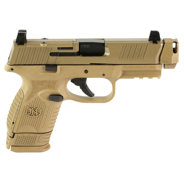 FN America, FN 509 MRD Compensated, Semi-automatic, Striker Fired, Polymer Framed Pistol, Compact, 9MM, 4.2" Barrel, Auto Indexing Compensator, Matte Finish, Flat Dark Earth, Optics Ready Slide, Co-Witness Iron Sights, Non-Manual Safety, 2 Magazines