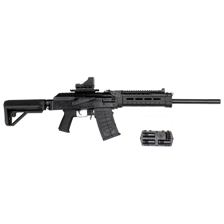 JTS Group, M12AK, Semi-automatic, AK, 12 Gauge 3", 18.7" Barrel, Black, Polymer Grip and Stock, 5 Rounds, 2 Magazines, JTS JSSB 737 Dual Power Red Dot Sight Included