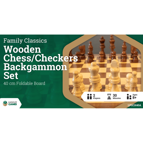 LPG CLASSICS WOODEN FOLDING CHESS/CHECKERS/BACKGAMMON SET 40CM