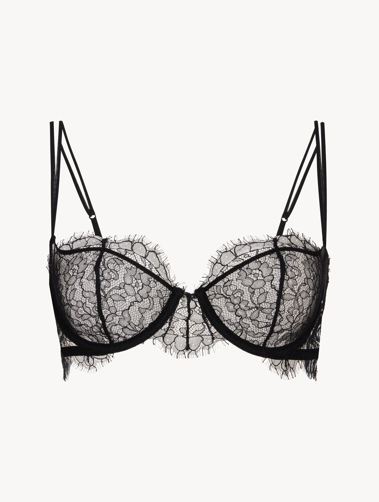 Luxury Silk Triangle Bra in Black with Ivory Frastaglio | La Perla