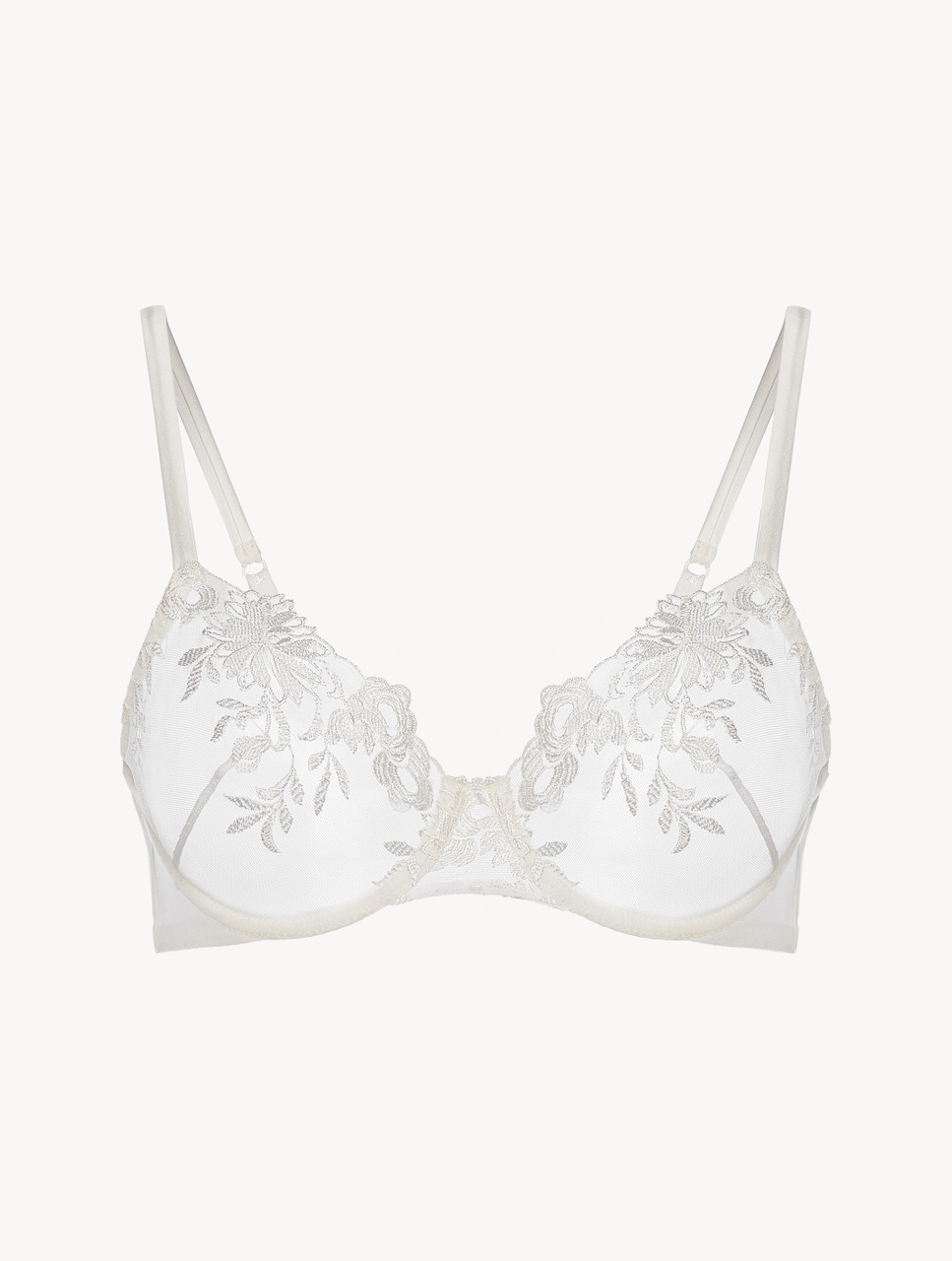 Lycra Underwired Bra in White with Embroidered Tulle