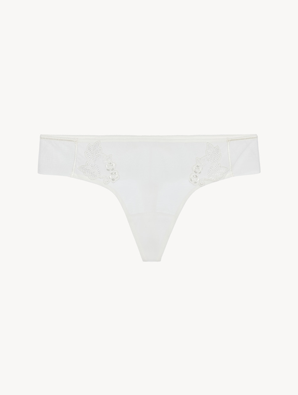 White Swirl Embroidery Thong