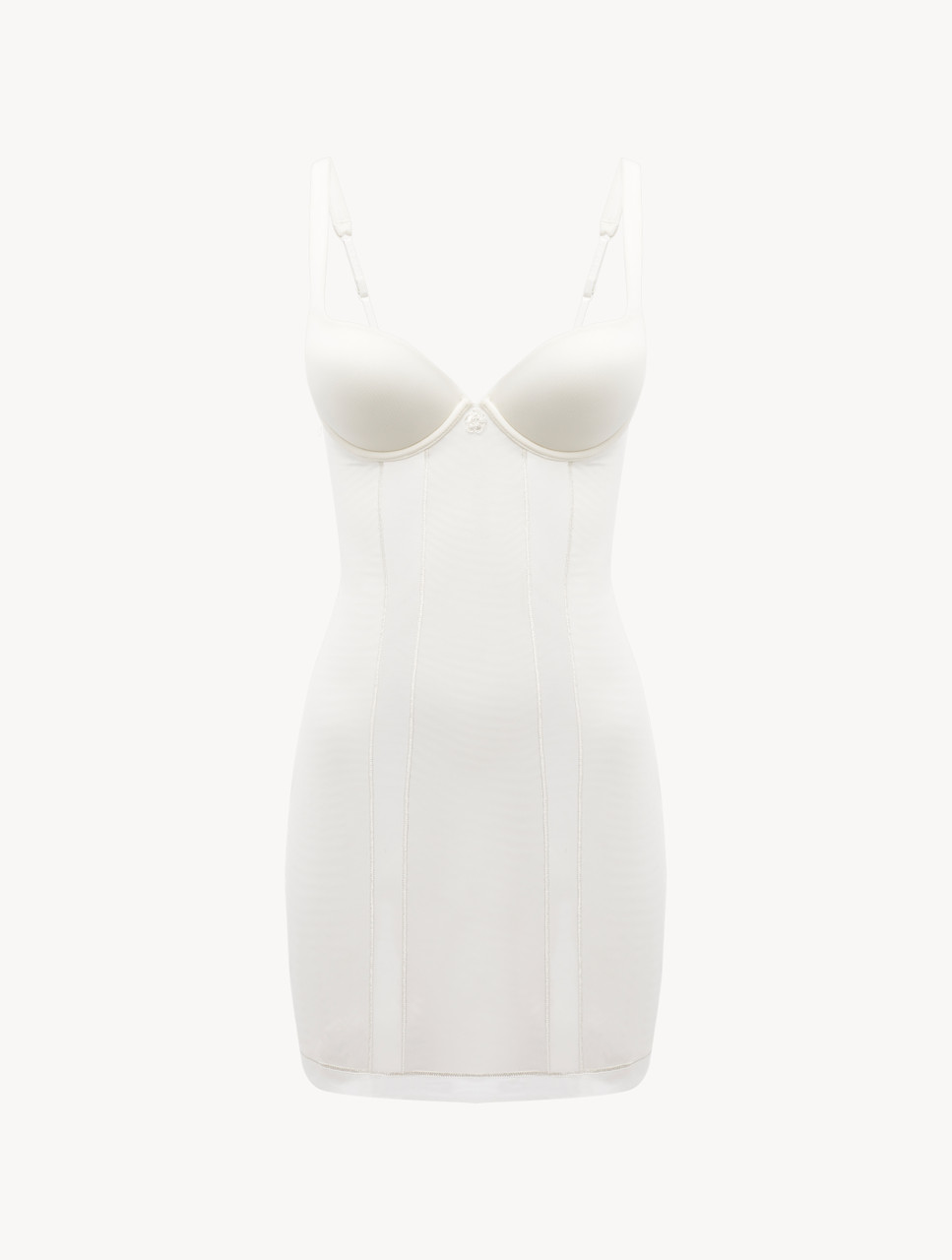 Luxury Stretch Tulle Slip Dress in Off-White