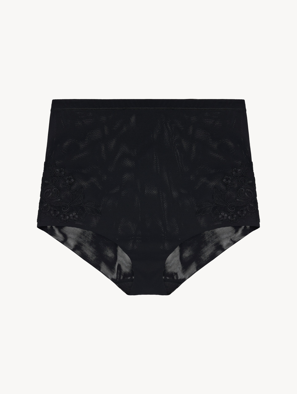 High-waisted Briefs in black stretch tulle
