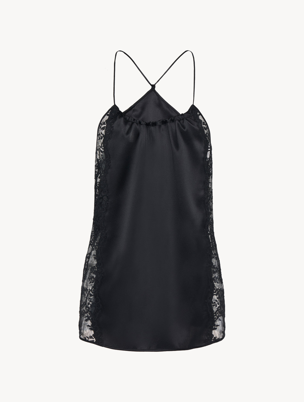 Black silk halterneck nightdress with Leavers lace trim