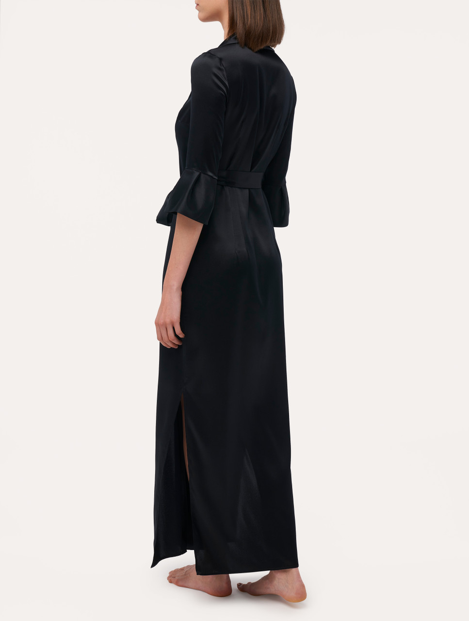 Luxury Long Silk Belted Robe in Black | La Perla