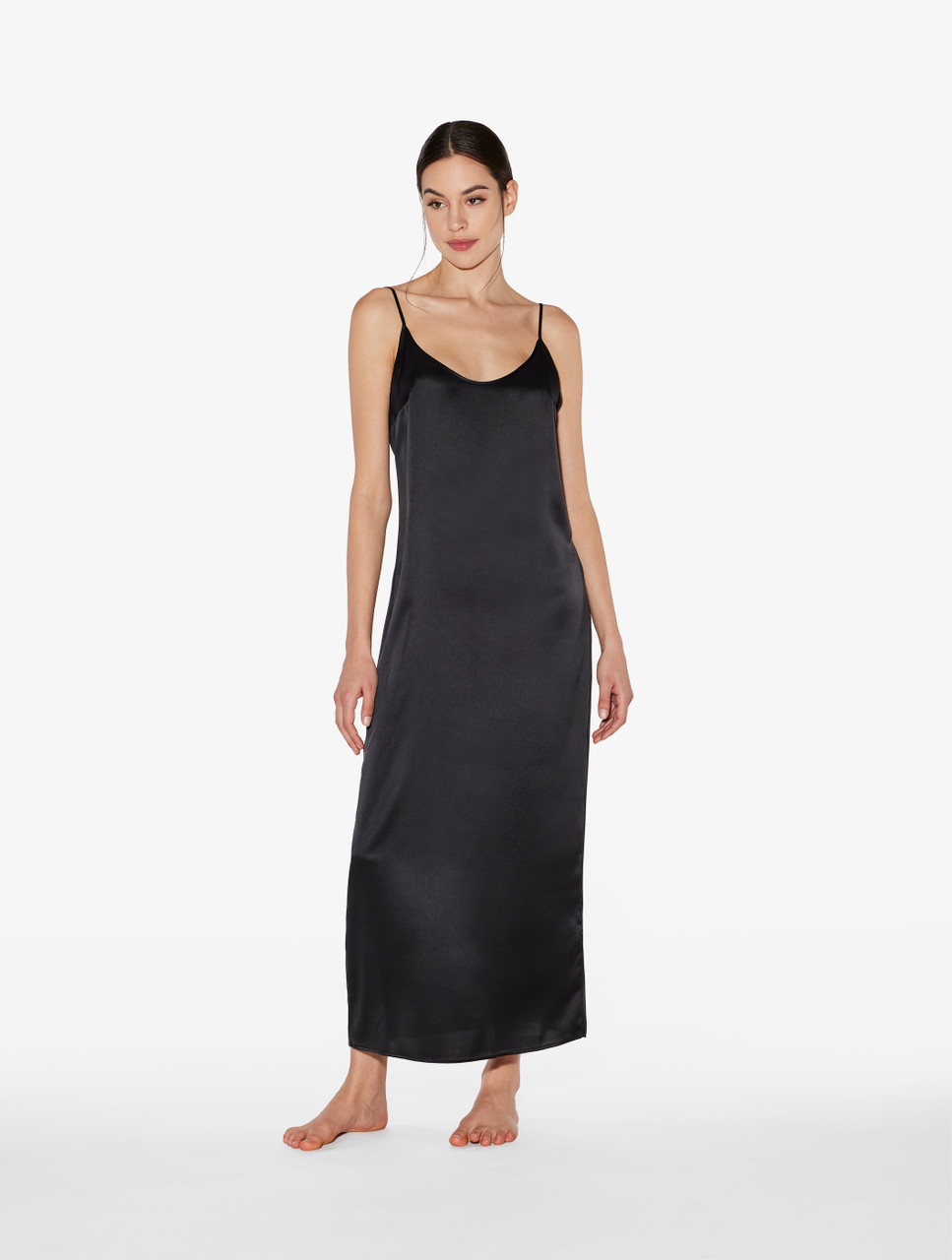 Luxury Silk Long Slip Dress in Black