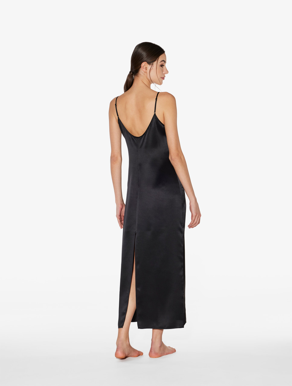 Luxury Silk Long Slip Dress in Black