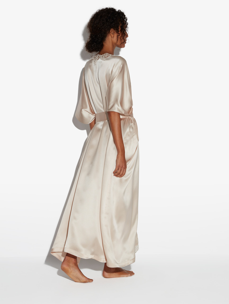 Asaka Ecru Lace Long Dressing Gown | Sheima