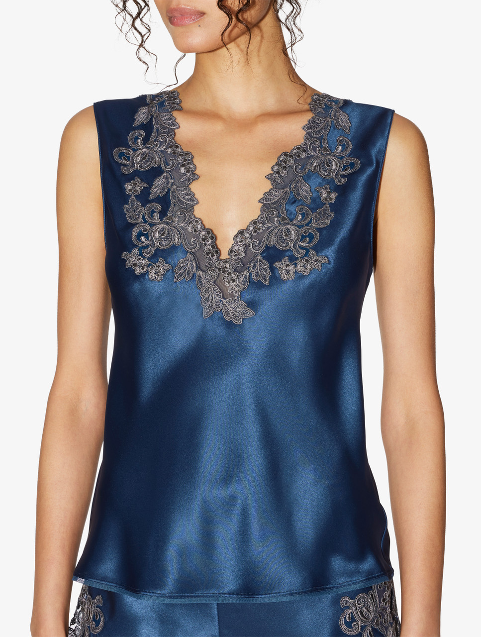 Blue corset in silk satin with frastaglio