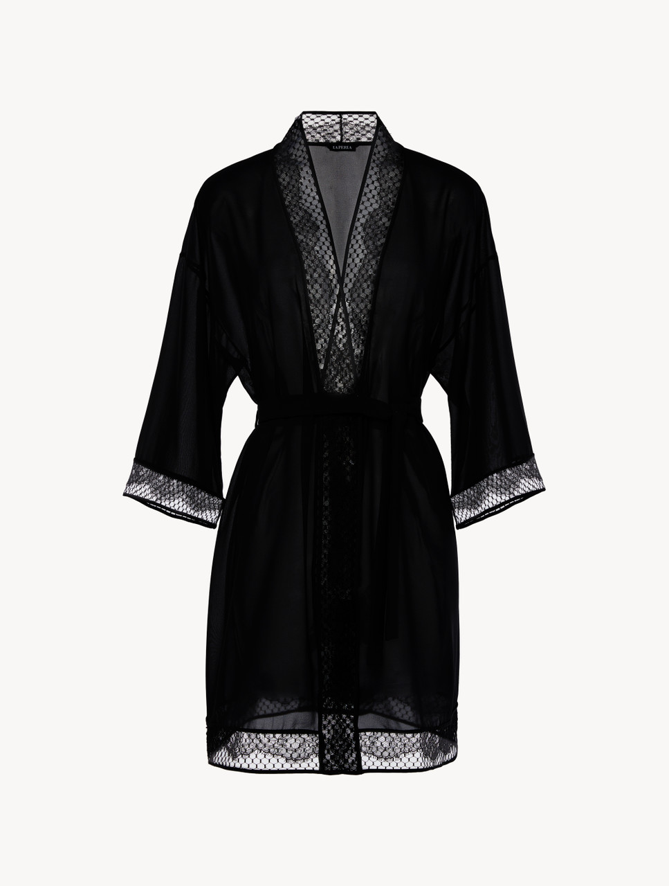 Short silk Robe with Leavers Lace