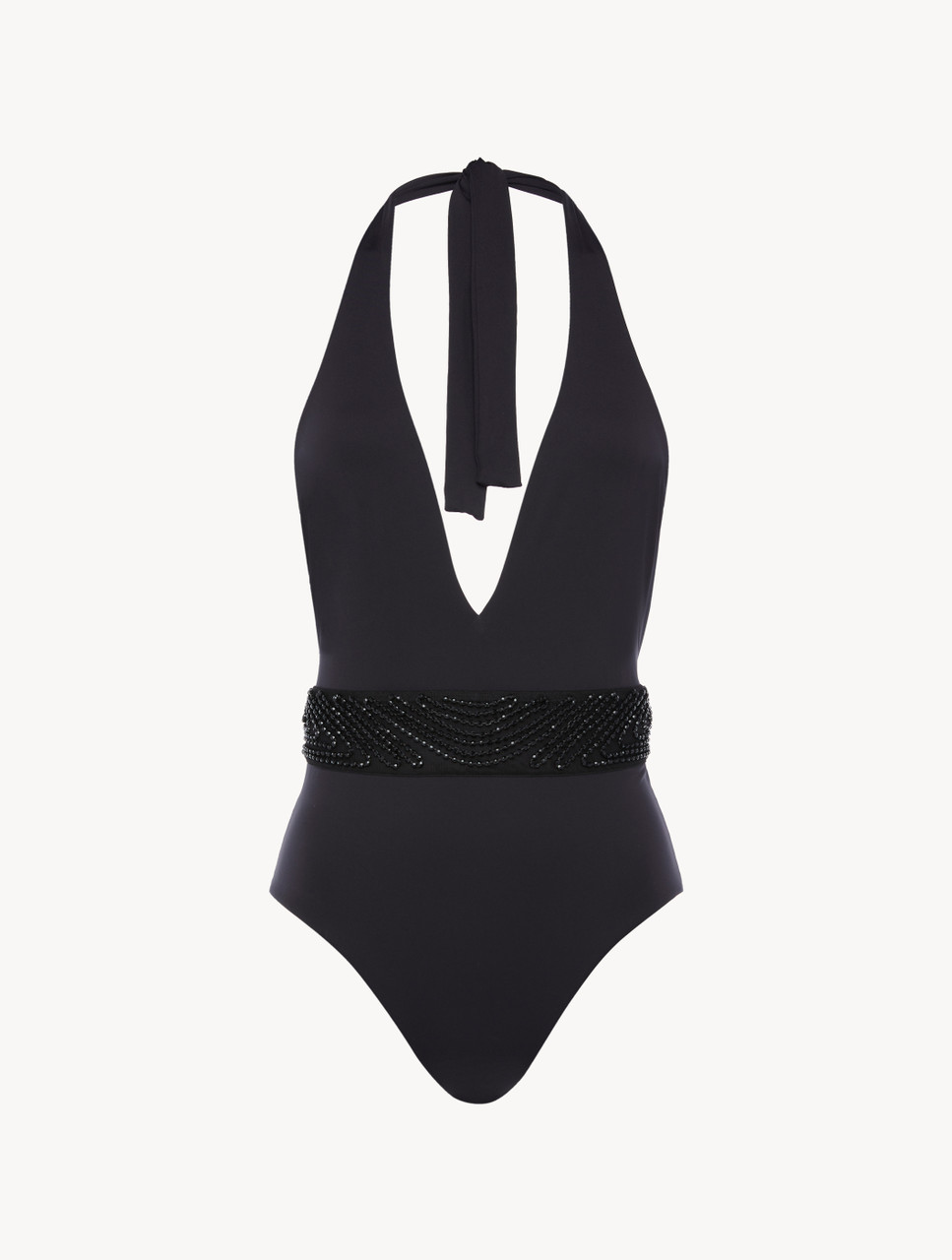 ◆ITZAVIBE◆ Lettering satin one piece black ICA22WOP8BK Swimsuit in Black with beading | La Perla