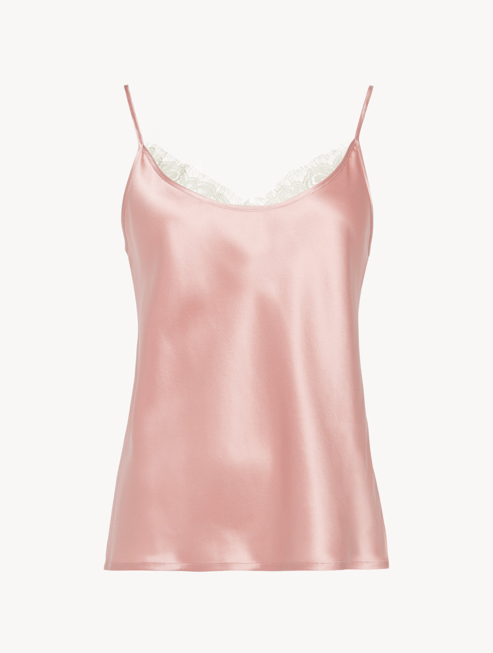 Silk Camisole Top with Leavers lace in Pink