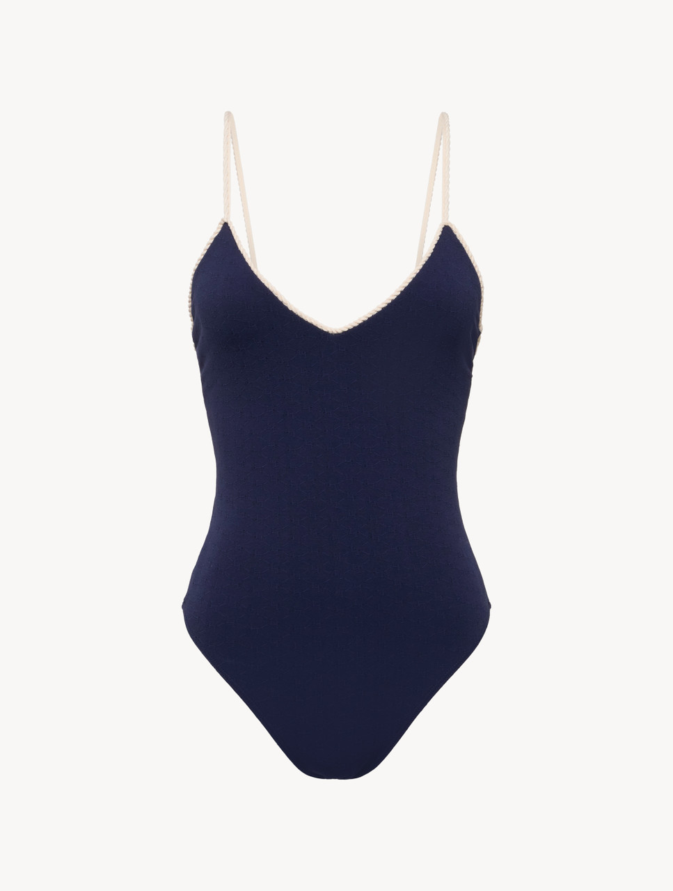 LAPERLA ロングスリッブ ネイビー Monogram V-neck Swimsuit in Navy | La Perla