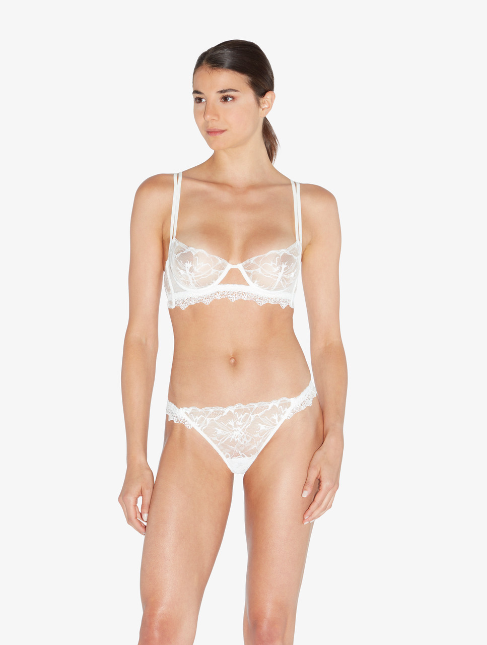 La Perla Exotique Off-White Padded Push-Up Bra With Leavers Lace Trim