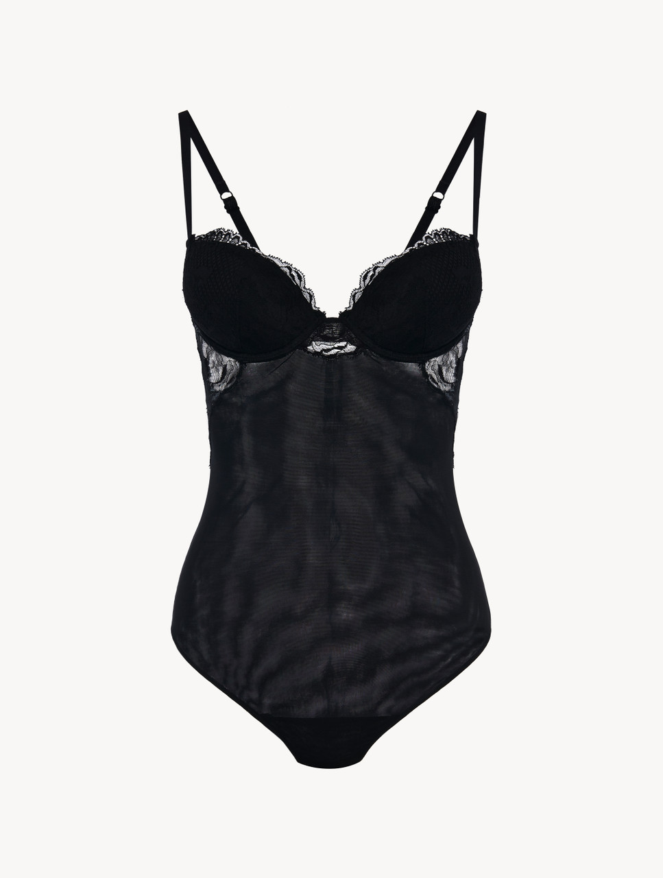 LACE BODYSUIT WITH STRAPS - Black