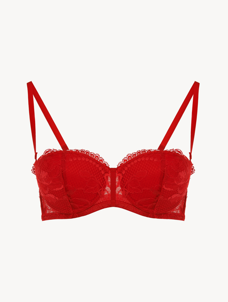 Red lace bandeau bra