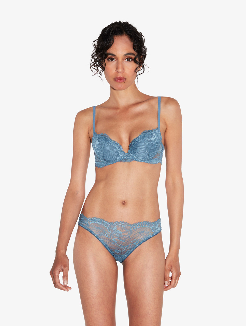 Dark blue lace push-up bra