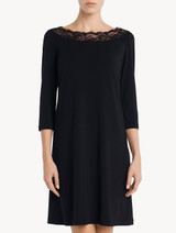 Nightgown in black stretch modal jersey with Leavers lace_1