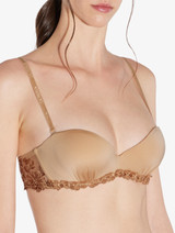 Bandeau Bra in beige Lycra with embroidered tulle_4