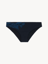 Mid-rise Bikini Briefs in black with dark blue embroidery_0