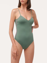 Padded swimsuit in khaki green with logo_1