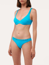 Brazilian bikini brief in turquoise with logo_1