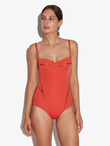 Underwired orange swimsuit with metallic embroidery_1