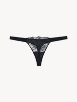 Thong in black with French Leavers lace_0