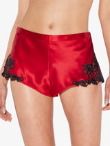 Red silk sleep shorts with frastaglio_1