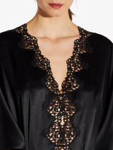 Black long silk robe with  macramé_5