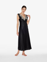 Black silk satin long nightgown with frastaglio_4