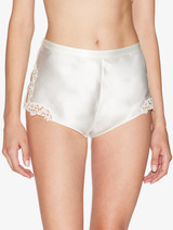 Off-white silk sleep shorts with macramé frastaglio_1