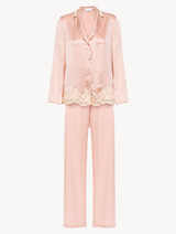 Pink silk long pyjamas with frastaglio_0