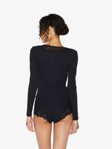 Cashmere Blend Ribbed Long-sleeved Top in Onyx with Frastaglio_2