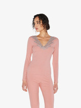 Cashmere Blend Ribbed Long-sleeved Top in Blush Clay with Frastaglio_3