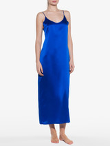 Silk long slip in electric blue_0