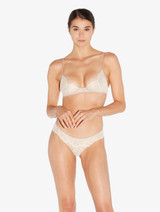 Thong in Linen and Nude Rose with Leavers lace_1
