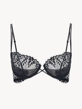 Black underwired balconette bra with Leavers lace trim_0