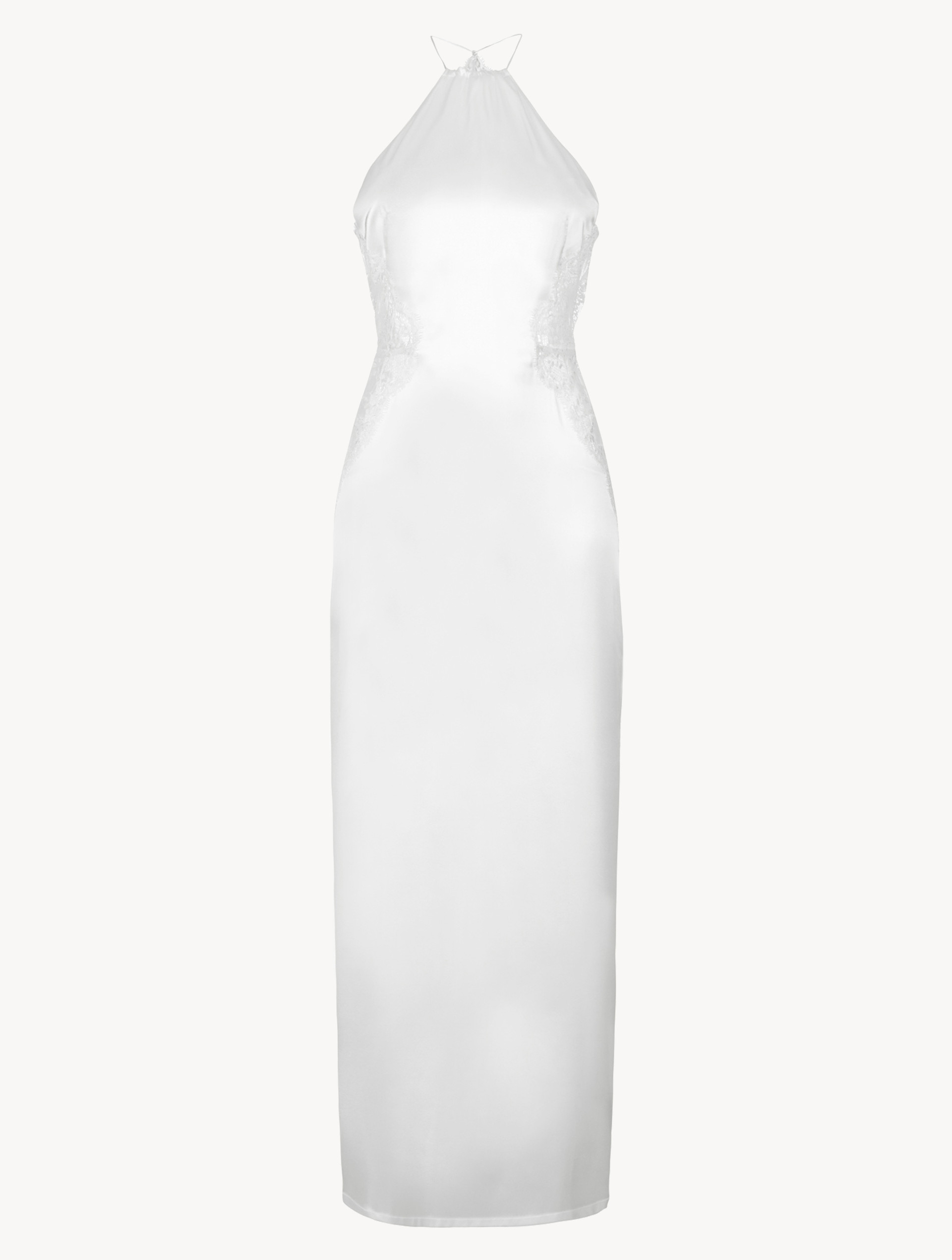 Luxury Silk Halter Nightgown in White Leavers Lace | La Perla