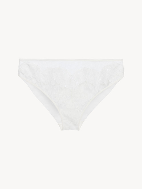 Medium Brief in off-white silk georgette with Leavers lace