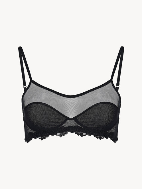 Luxury Stretch Tulle Cami Crop Top in Black | La Perla